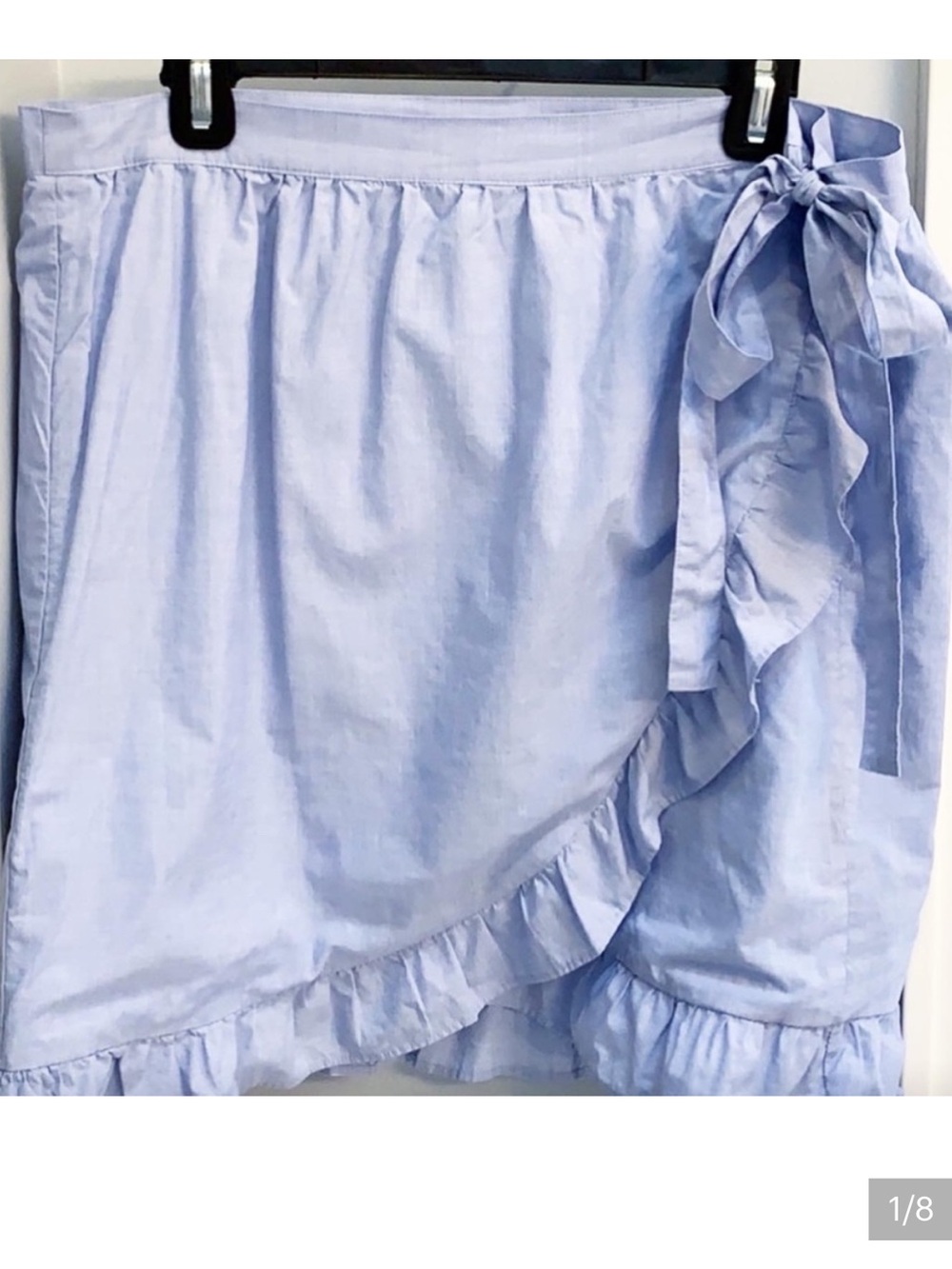 J. Crew Pale Blue Cotton Wrap Mini Skirt with Ruffle Tie